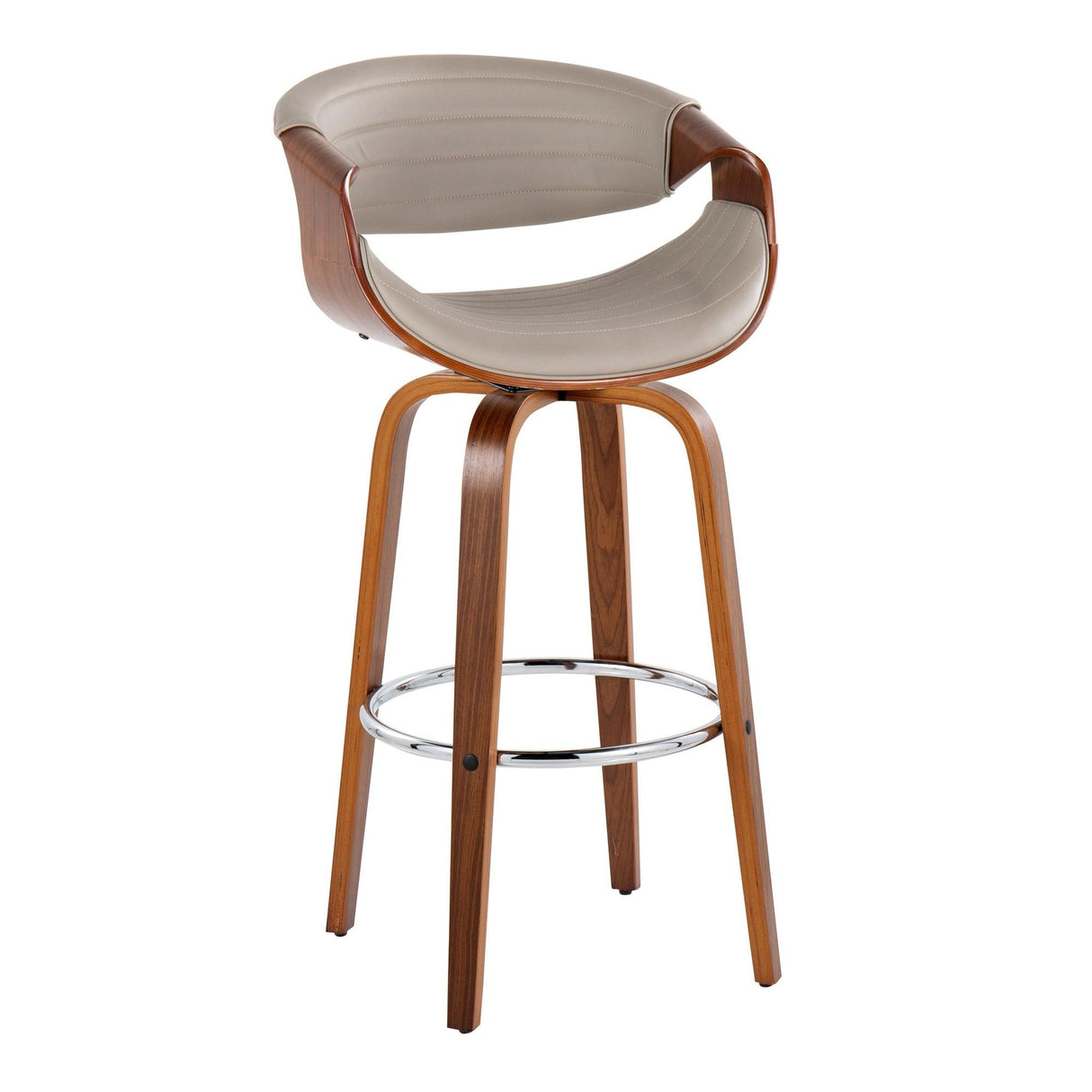 Curvo - 30" Fixed-Height Barstool With Swivel And Round Chrome Metal Footrest (Set of 2) - Walnut Wood