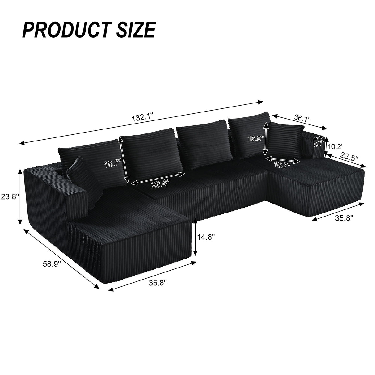 U-Shaped Modular Sectional Sofa With Double Chaise, Oversized Deep Seat For Living Room