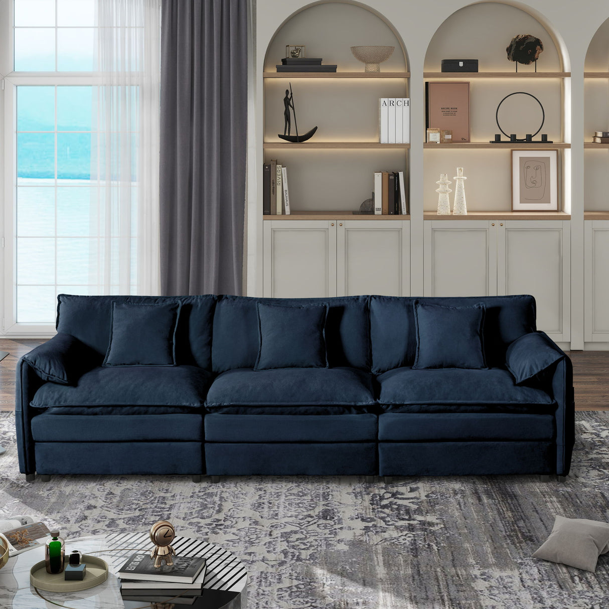 Modern Chenille Oversized Deep Seat Sectional Sofa With Pillows