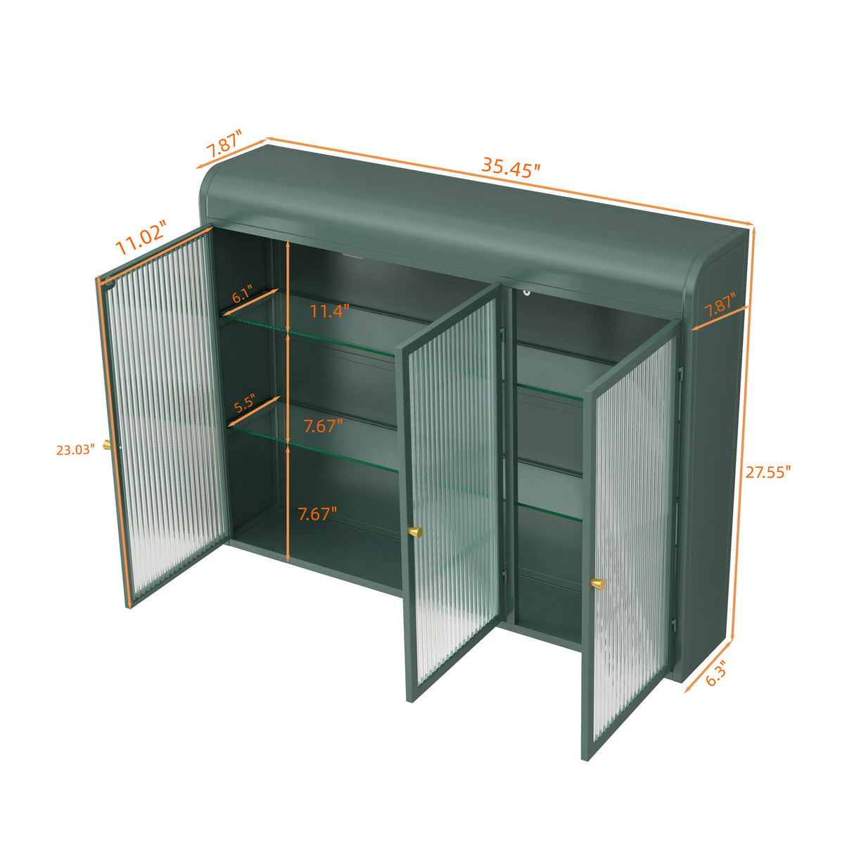 Arched Wall Mounted Cabinet, 3 Door Storage For Kitchen - Dark Green