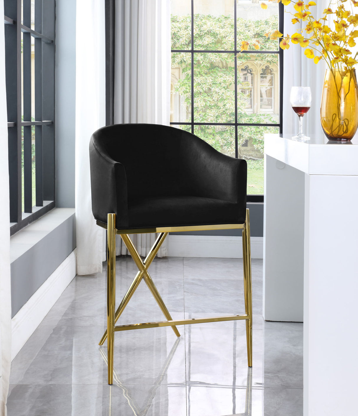 Xavier - Counter Stool with Gold Legs
