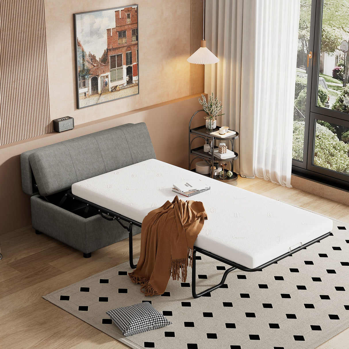 Twin Size Folding Ottoman Sleeper Bed With Mattress Convertible Guest Bed