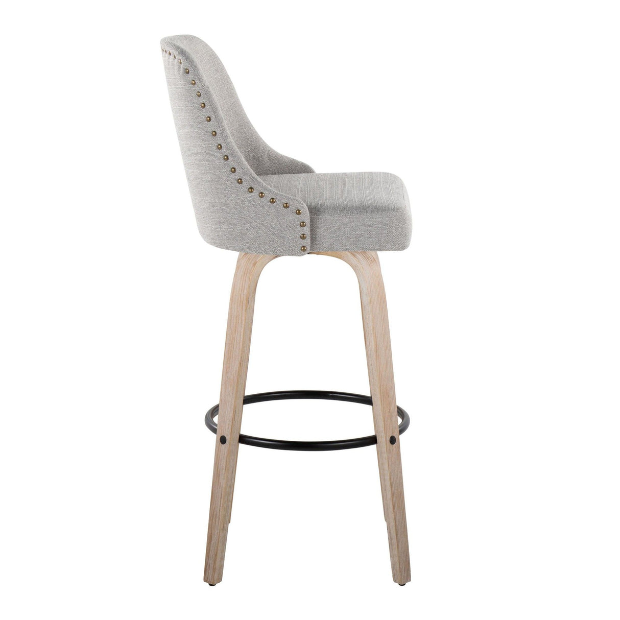 Marcel - 30" Fixed-Height Barstool With Swivel And Round Black Metal Footrest (Set of 2) - Whitewashed Wood