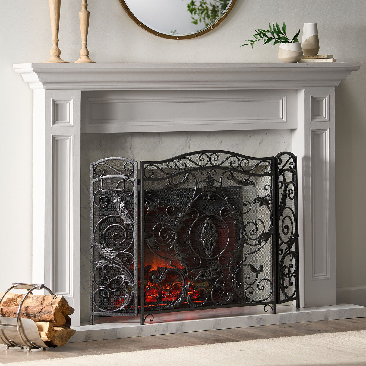 Mariella - Traditional Floral Iron Fireplace Screen With Ornate Design