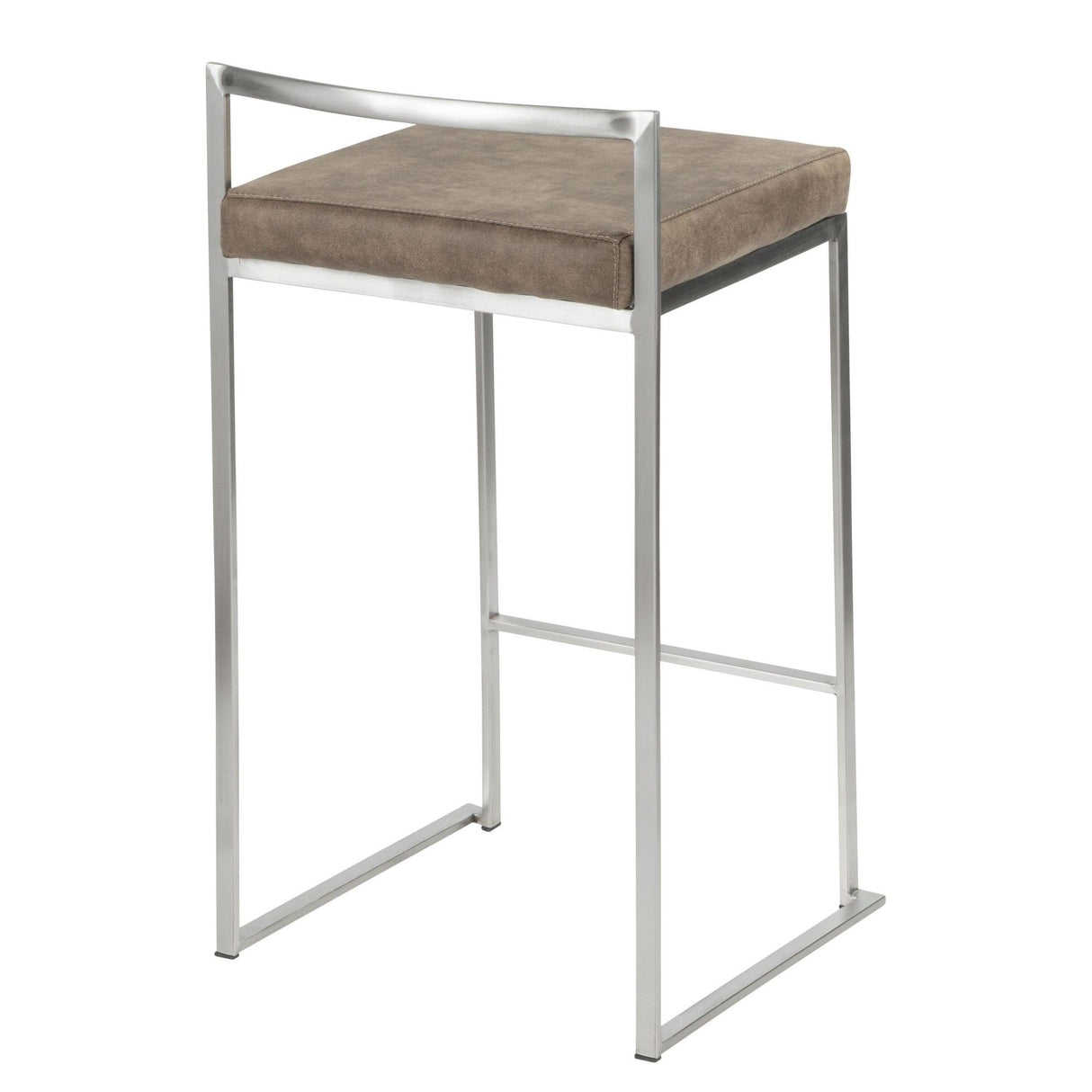 Fuji - 26" Stackable Counter Stool (Set of 3) - Stainless Steel With Brown Cowboy Fabric Cushion