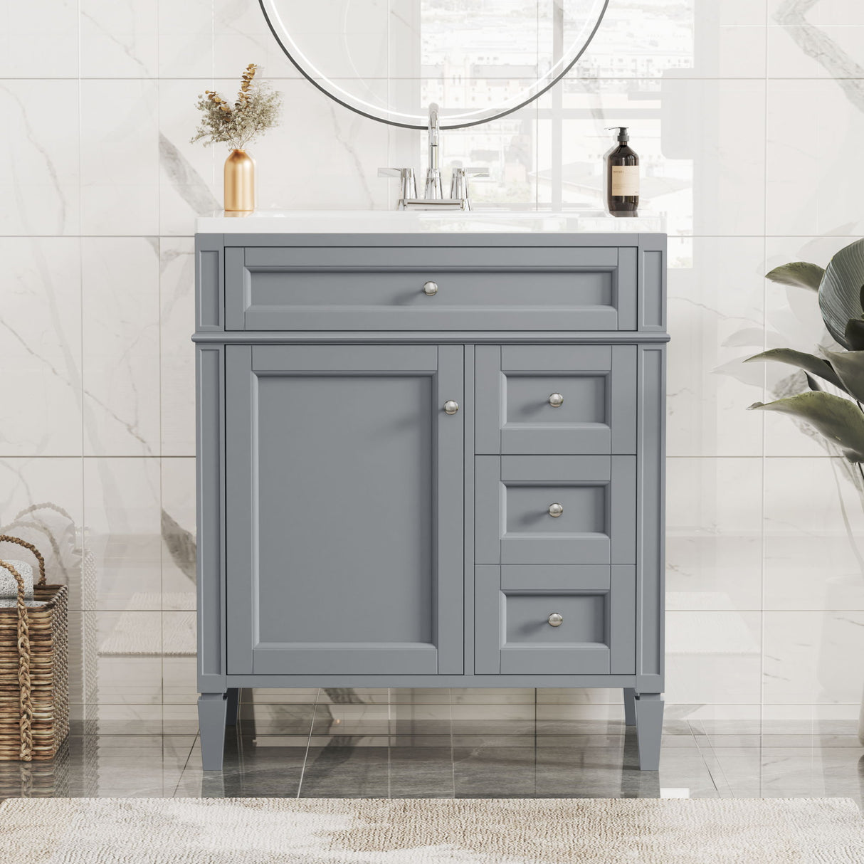 Bathroom Vanity With Top Sink, 2 Drawers & Tip Out Drawer