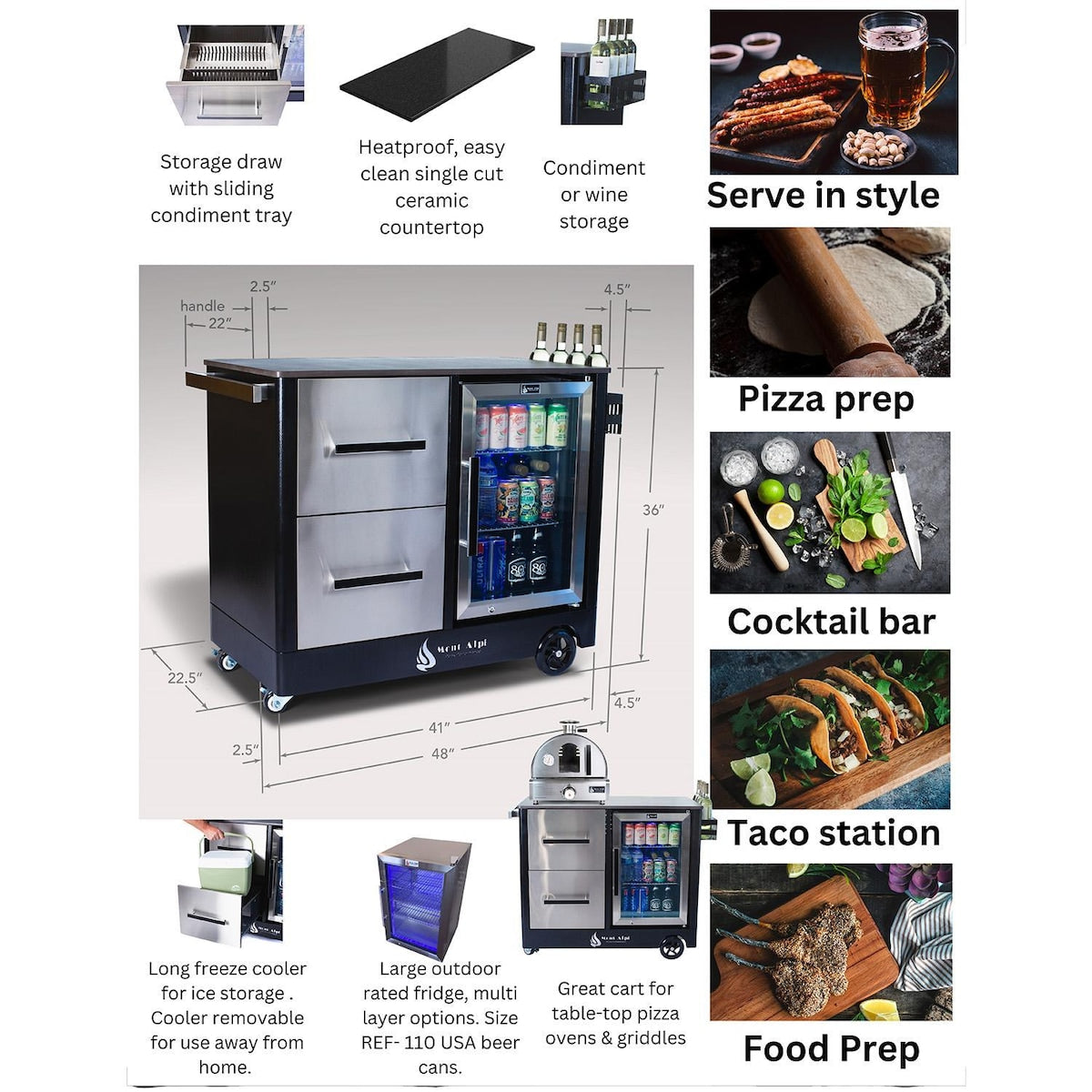 Mont Alpi Large Outdoor Prep Center / Bar Cart - MAPCL