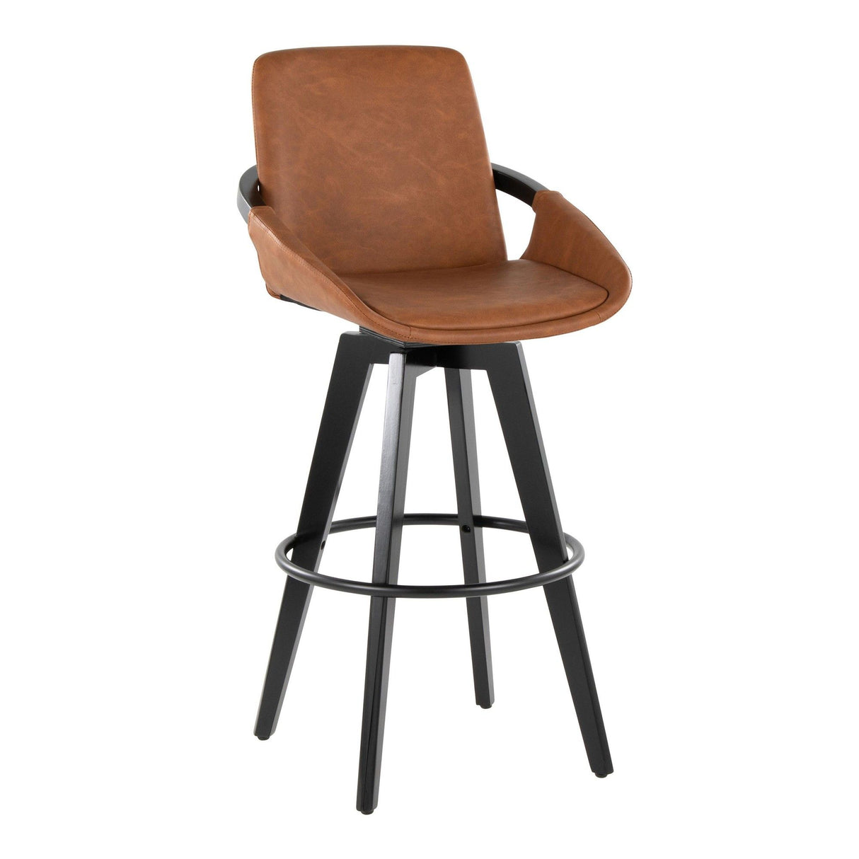 Cosmo - Fixed-Height Barstool (Set of 2) - Black Wood Base, Black Footrest