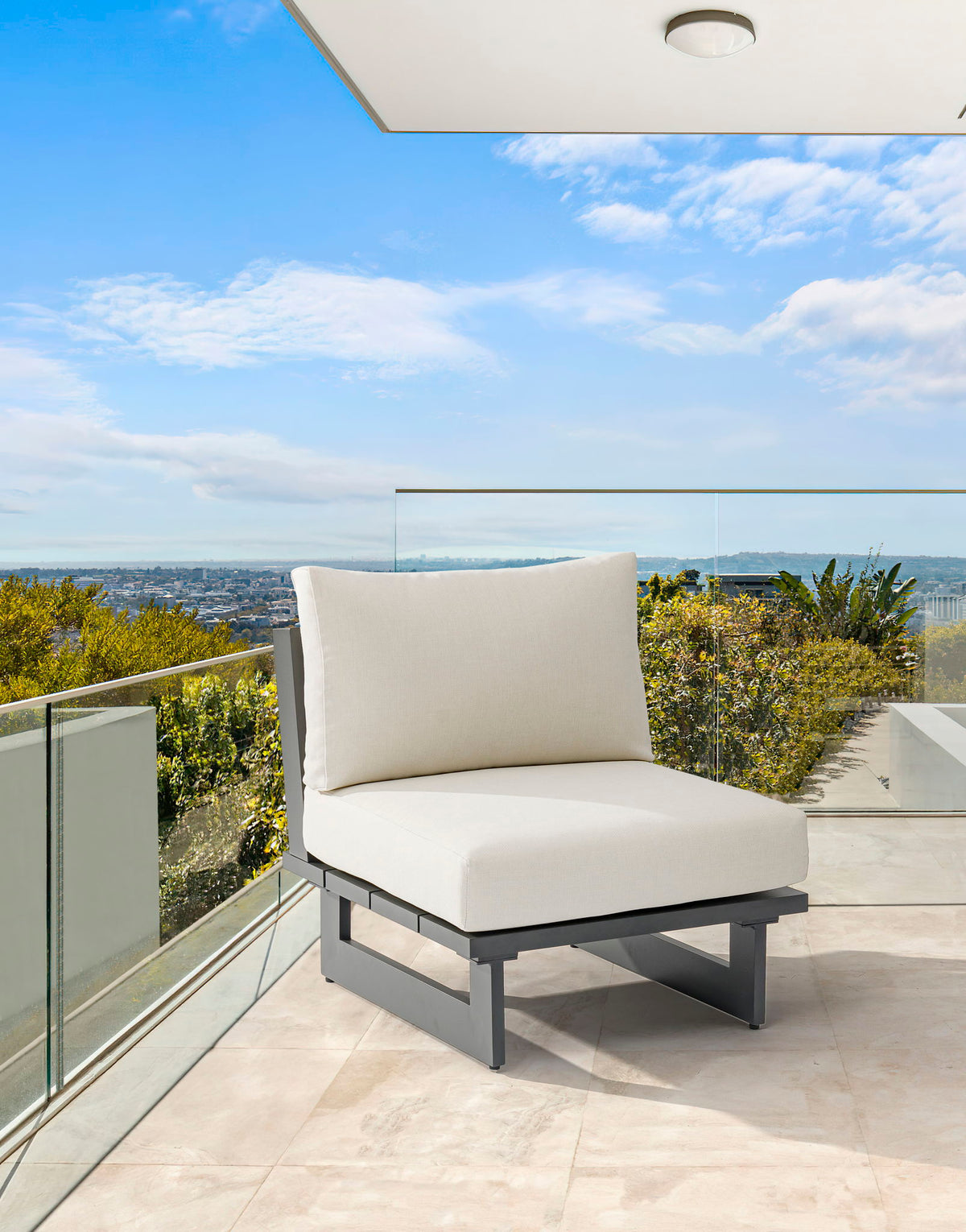 Maldives - Water Resistant Outdoor Patio Armless Chair With Gray Frame - Cream