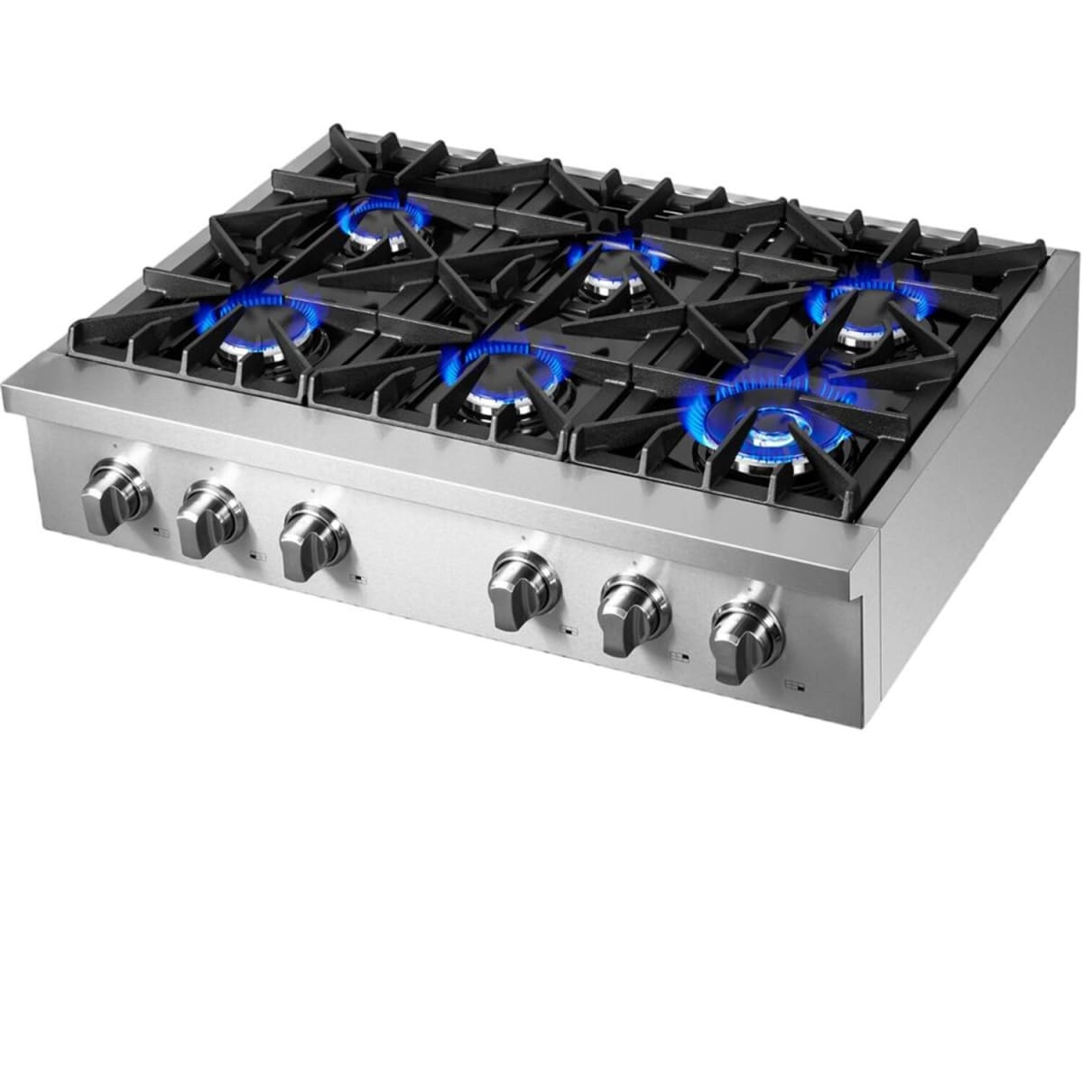 Forno Cossato FCTGS573736 36 Inch Gas Rangetop with 6 Sealed Burners, 83,000 Total BTUs, Continuous Cast Iron Grates, 430 Stainless Steel, Zinc Control Knobs, Auto-Ignition, Griddle, Wok-Ring and LP Conversion Kit Included: 36 Inch