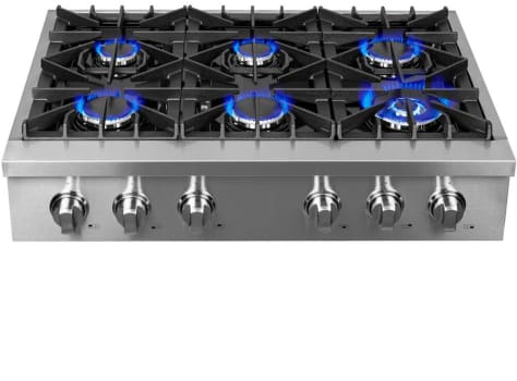 Forno Cossato FCTGS573736 36 Inch Gas Rangetop with 6 Sealed Burners, 83,000 Total BTUs, Continuous Cast Iron Grates, 430 Stainless Steel, Zinc Control Knobs, Auto-Ignition, Griddle, Wok-Ring and LP Conversion Kit Included: 36 Inch