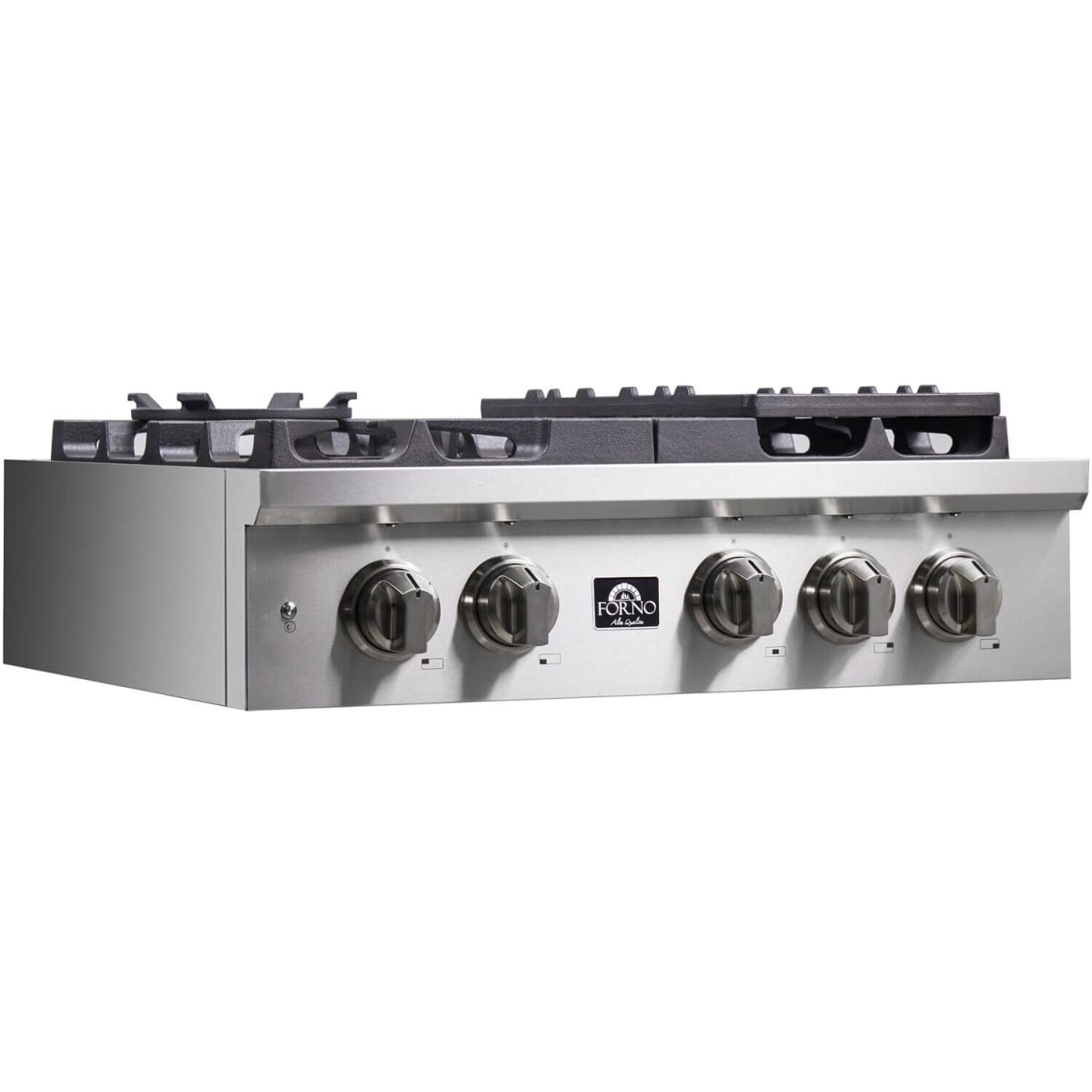 Forno Spezia FCTGS575130 30 Inch Gas Rangetop with 5 Defendi Italian Sealed Burners, 100,000 BTUs, Continuous Cast Iron Grates, Auto-Ignition, LED Light Zinc Control Knobs, Wok Ring, Griddle and LP Conversion Kit Included: 30 Inch