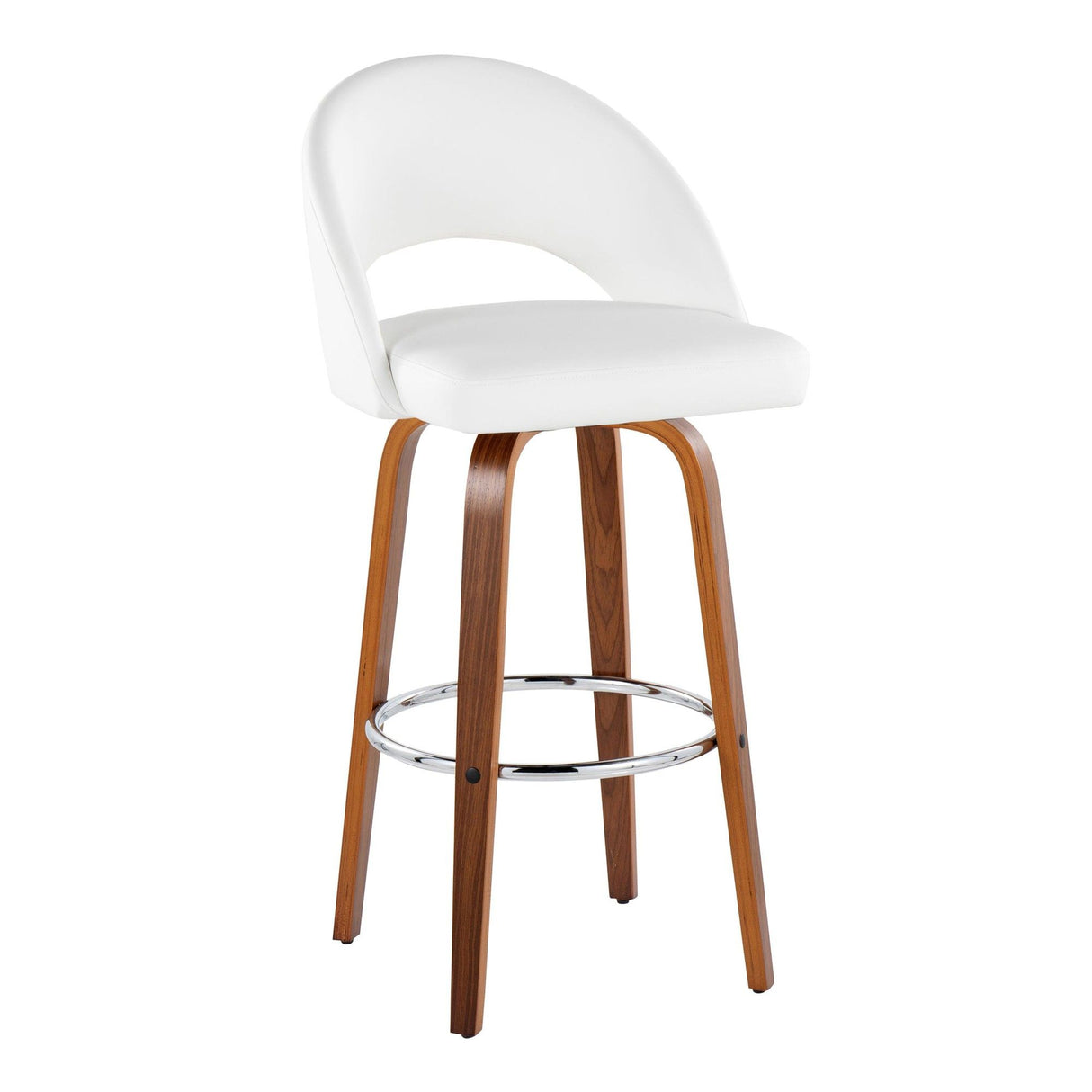 Renee - Upholstered Fixed-Height Barstool (Set of 2) - Walnut Wood, Chrome Metal