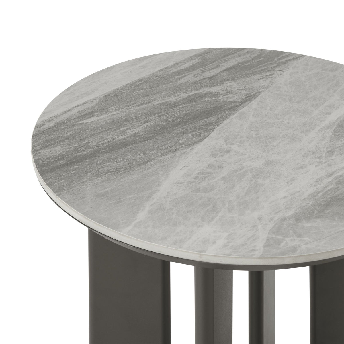 Ciela - Outdoor Round Sintered Stone Side Table With Pedestal Aluminum Base - Dark Bronze