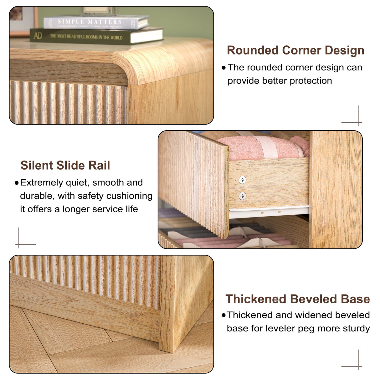 6 Drawer Dresser With Fluted Panel For Bedroom - Beige / Natural
