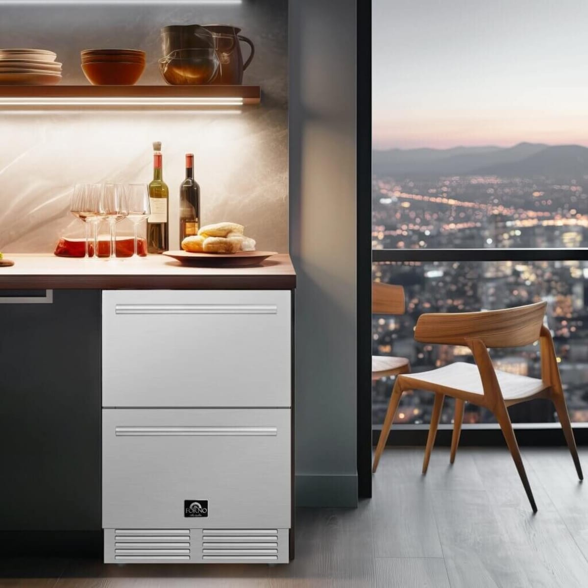 Forno Alta Qualita Como FDROD161124S 24 Inch Indoor/Outdoor Built-In Undercounter Drawer Refrigerator with 4.87 cu. ft. Capacity, Multi Air Flow System, Electrical Temperature Control, LED Lights and Sabbath Mode