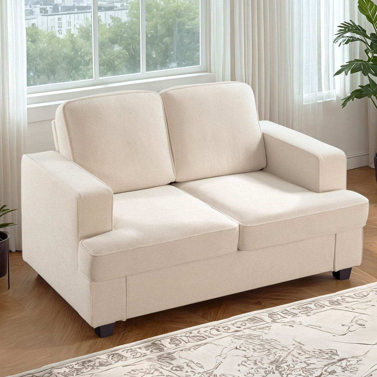 Modern Loveseat, Comfortable 2 Seater Couch With Deep Seating, Loose Back Cushions, Wide Arms
