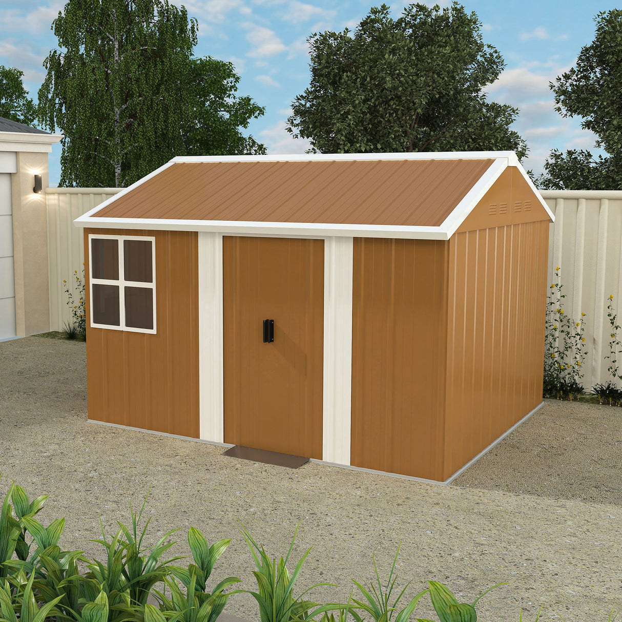 Heavy Duty Metal Storage Shed With Windows And Lockable Door, Weatherproof Outdoor Garden Shed
