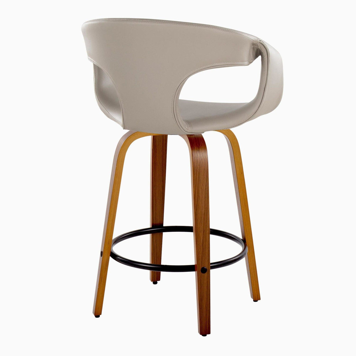 Curvo - 26" Fixed-Height Counter Stool With Swivel And Round Metal Footrest (Set of 2) - Walnut Wood