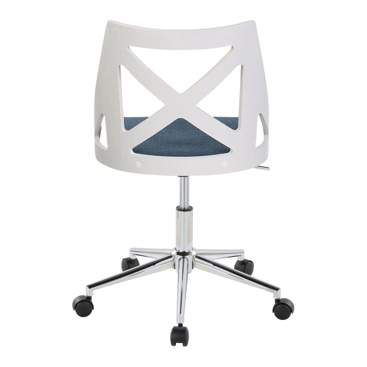Charlotte - Office Chair - Chrome Metal, White Textured Wood, And Blue Fabric