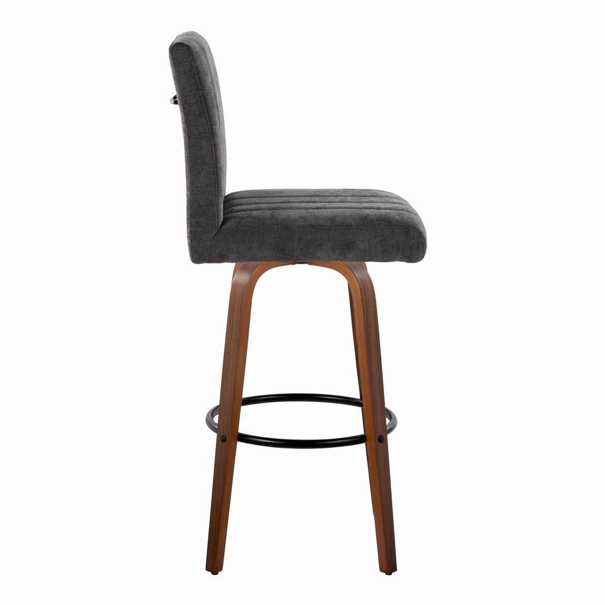 Hannah - 30" Fixed-Height Barstool With Swivel And Round Black Metal Footrest (Set of 2) - Walnut Wood