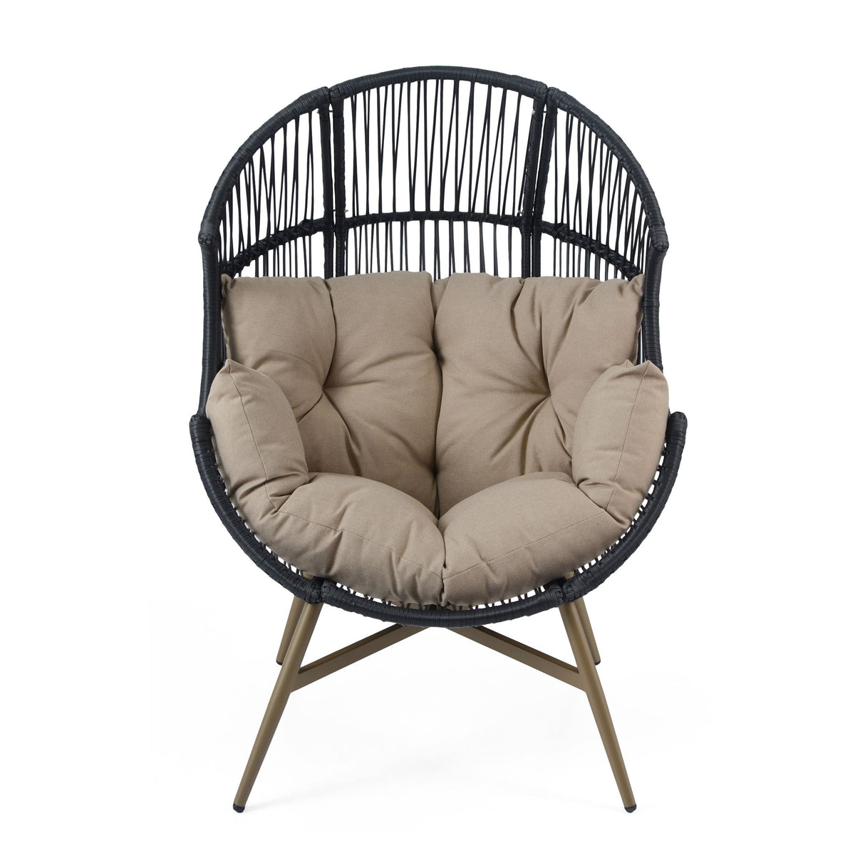 Cori - Outdoor Patio Egg Chair, With Cushion - Black / Khaki