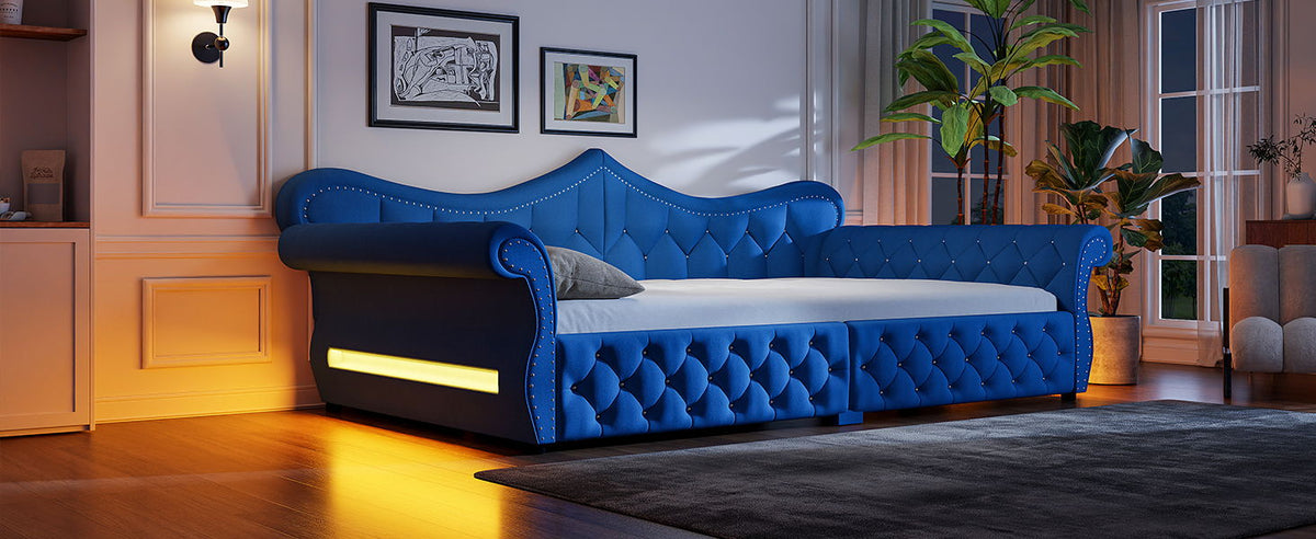Upholstered Daybed With LED Lighting And Nailhead Trim