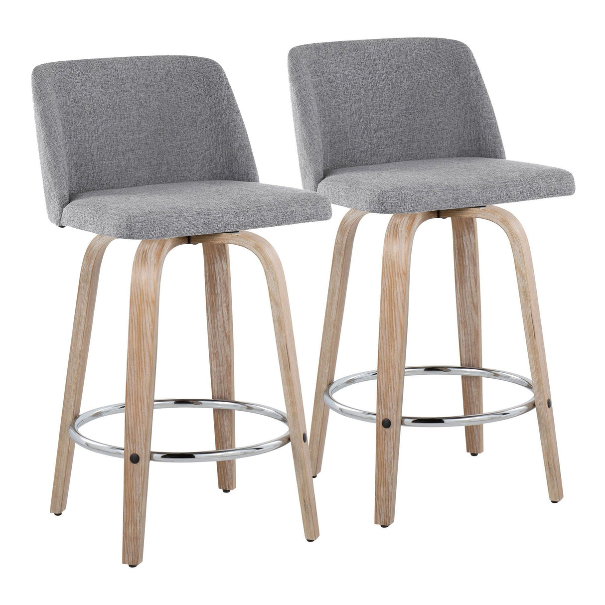 Toriano - 26" Fixed-Height Counter Stool (Set of 2) - Gray & Chrome Round Base