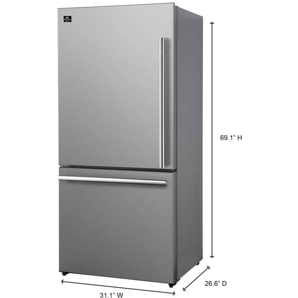 Forno Espresso - Milano FFFFD178631S 31 Inch Freestanding Bottom Mount Refrigerator with 17.2 cu. ft. Total Capacity, Automatic Ice Maker, LED Light, and ENERGY STAR® Certified: Stainless Steel