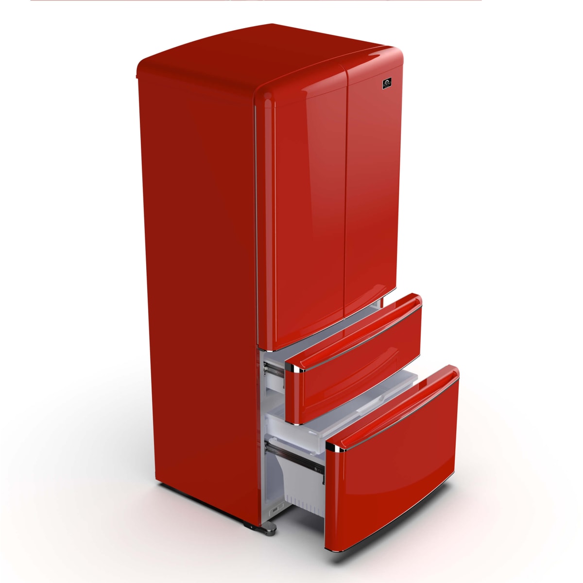 Forno FFFFD179133RED 33 Inch Freestanding 4-Door French Door Refrigerator with 18 cu. ft. Total Capacity, No-Frost Design, and ENERGY STAR® Certified: Red - Handle-Free Design