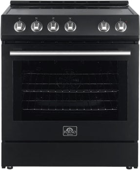 Forno Espresso Leonardo FFSEL601230BLK 30 Inch Slide-In Electric Range with 4 Elements, 5 cu. ft. Oven Capacity, Steam Clean, Convection Oven, 2 Oven Racks, and ADA Compliant: Black