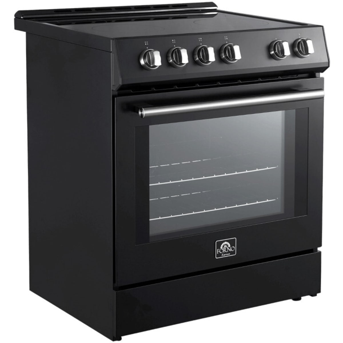 Forno Espresso Leonardo FFSEL601230BLK 30 Inch Slide-In Electric Range with 4 Elements, 5 cu. ft. Oven Capacity, Steam Clean, Convection Oven, 2 Oven Racks, and ADA Compliant: Black