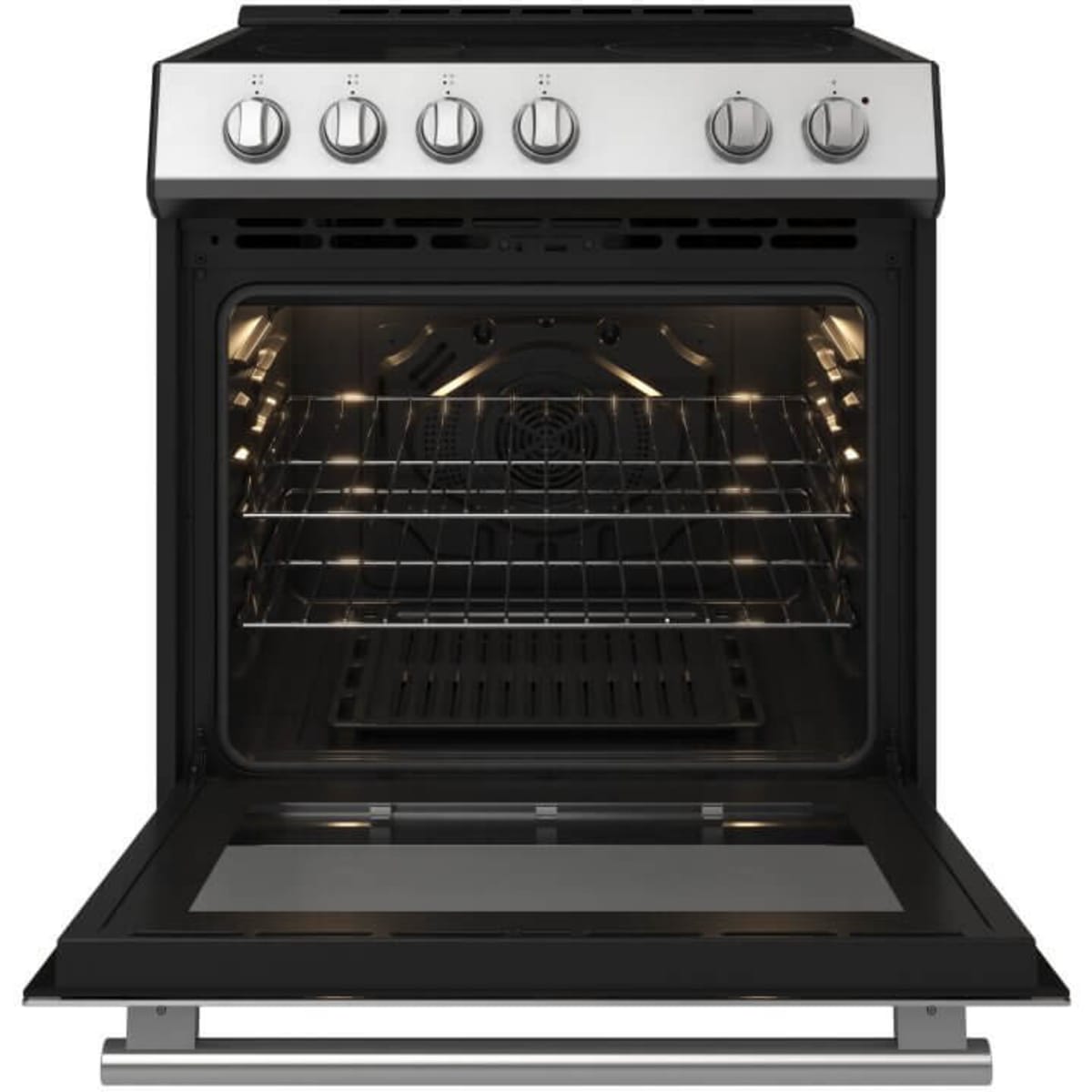 Forno Leonardo Espresso FFSEL602230 30 Inch Slide-In Electric Range with 4 Elements, 5 cu. ft. Oven Capacity, Friction-Resistant Hinges, Ceramic Glass, and Hidden Bake Element: Stainless Steel
