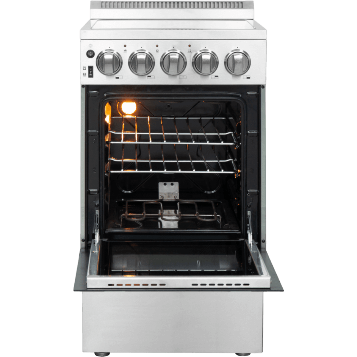 Forno Pallerano FFSEL605220 20 Inch Freestanding Electric Range with 4 Elements, 2.05 cu. ft. Oven Capacity, Storage Drawer, Steam Clean, Ceramic Glass, and Insulated Oven Door