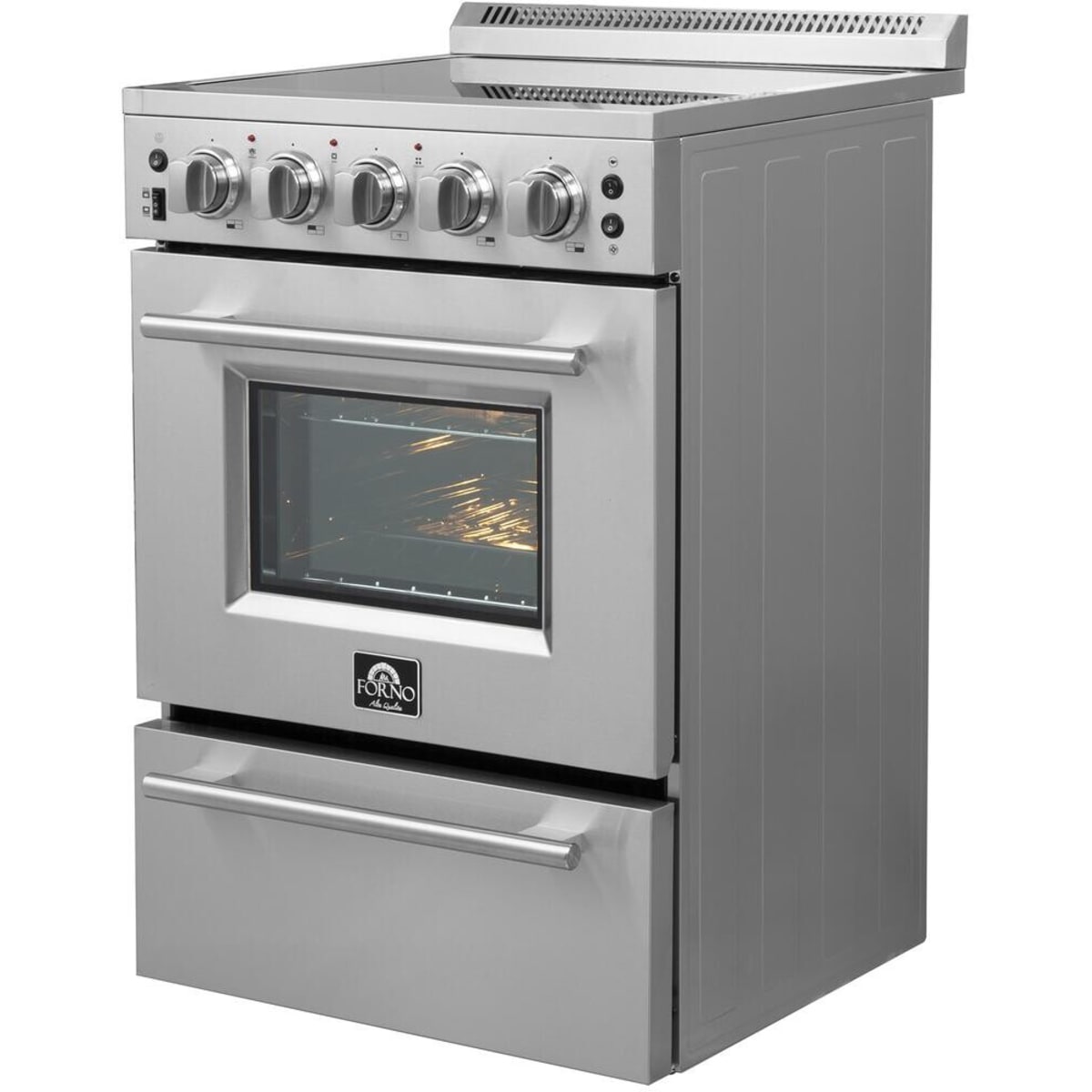 Forno Loiano FFSEL606924 24 Inch Freestanding Electric Range with 4 Elements, 2.3 cu. ft. Oven Capacity, Storage Drawer, Steam Clean, Ceramic Glass, and Insulated Oven Door