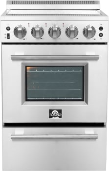 Forno Loiano FFSEL606924 24 Inch Freestanding Electric Range with 4 Elements, 2.3 cu. ft. Oven Capacity, Storage Drawer, Steam Clean, Ceramic Glass, and Insulated Oven Door