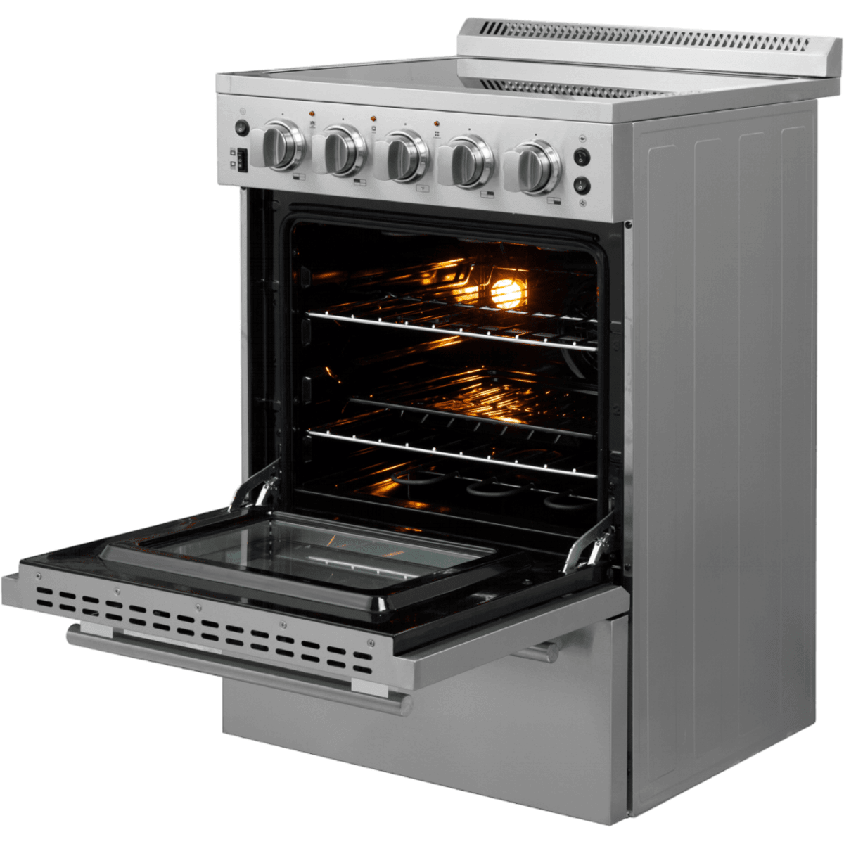 Forno Loiano FFSEL606924 24 Inch Freestanding Electric Range with 4 Elements, 2.3 cu. ft. Oven Capacity, Storage Drawer, Steam Clean, Ceramic Glass, and Insulated Oven Door