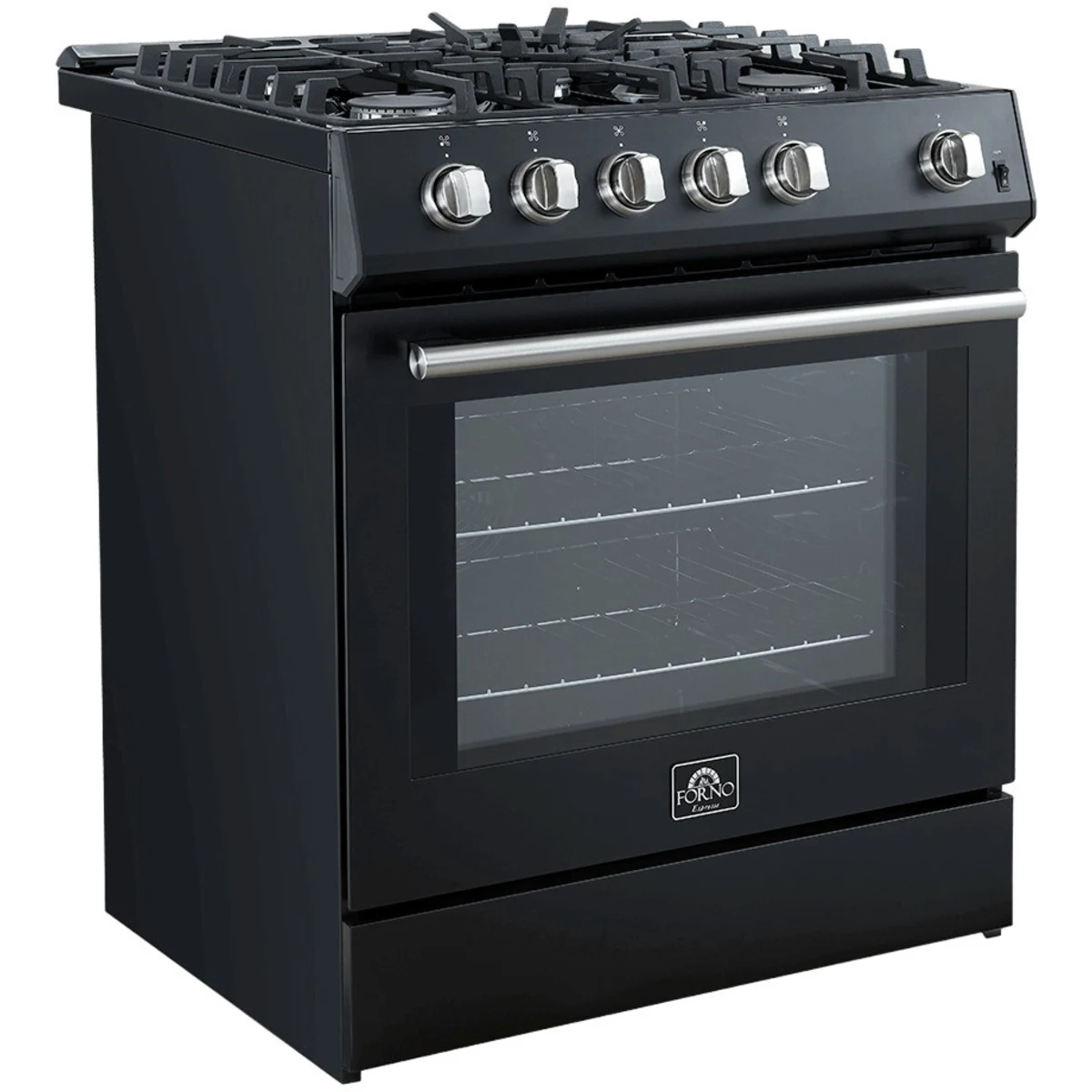 FFSGS111630BLK Forno Espresso 30" Slide-In Gas Range with 4 Elements and ConvectionOven - Black
