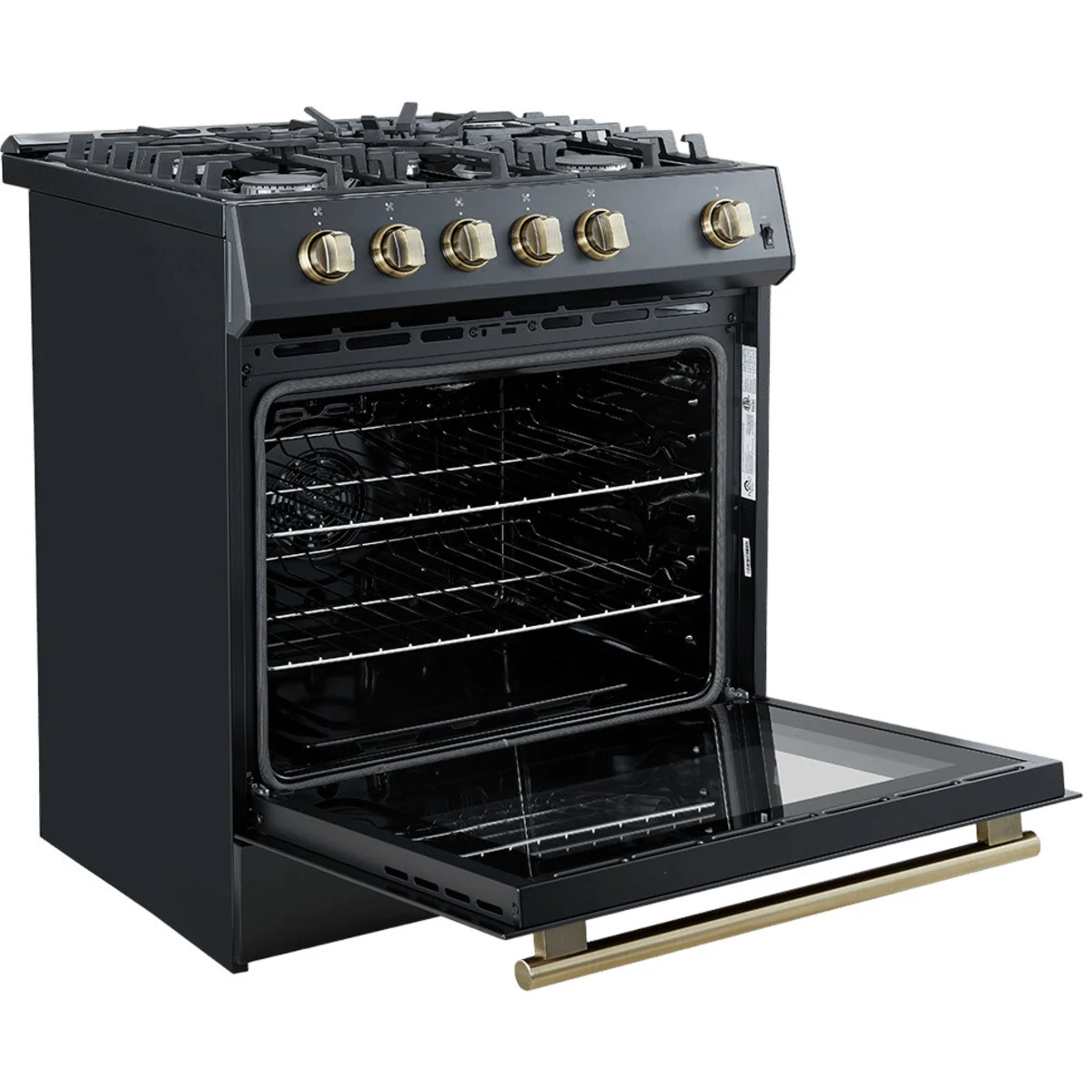 FFSGS111630BLK Forno Espresso 30" Slide-In Gas Range with 4 Elements and ConvectionOven - Black