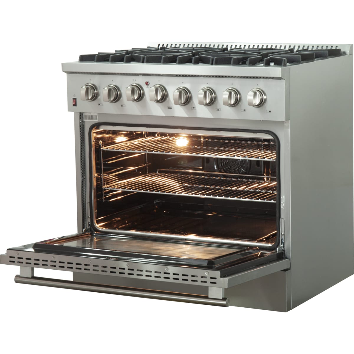 Forno Galiano FFSGS615636 36 Inch Freestanding Dual Fuel Range with 6 Sealed Burners, 5.36 cu. ft. True Convection Oven, Continuous Cast Iron Grates, and Deep Recessed Black Enamel Cooktop: Stainless Steel