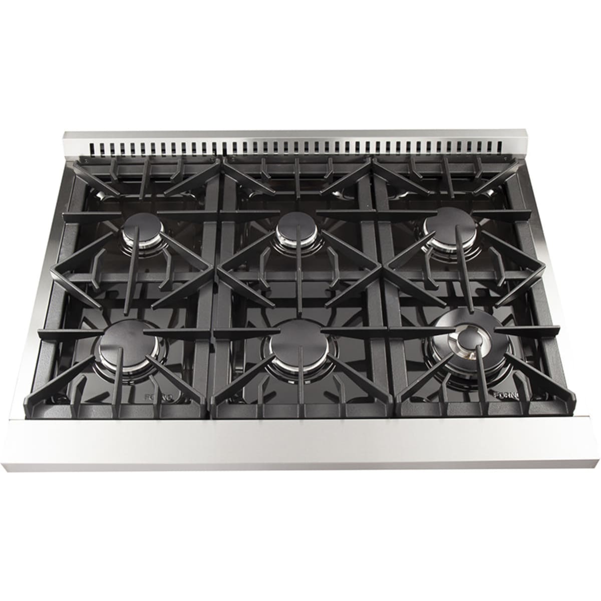 Forno Galiano FFSGS615636 36 Inch Freestanding Dual Fuel Range with 6 Sealed Burners, 5.36 cu. ft. True Convection Oven, Continuous Cast Iron Grates, and Deep Recessed Black Enamel Cooktop: Stainless Steel