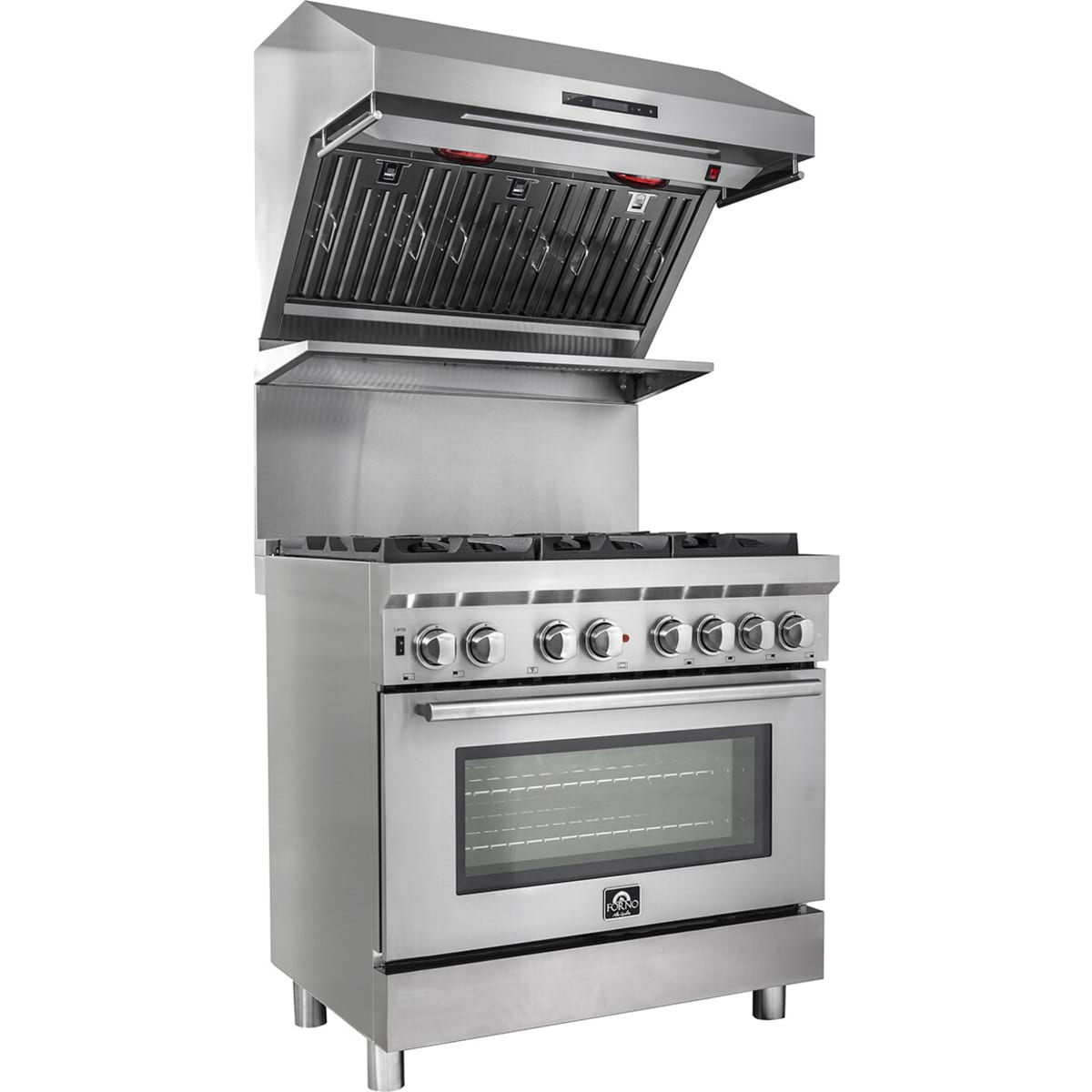 Forno Alta Qualita Savona FRHWM502936 Wall Mount Range Hood with 4-Speed, Touch Control, LED Strip Lights, Dishwasher-Safe Hybrid Filter, 2 Utensil Hangers and Backsplash: 36 Inch - 1200 CFM