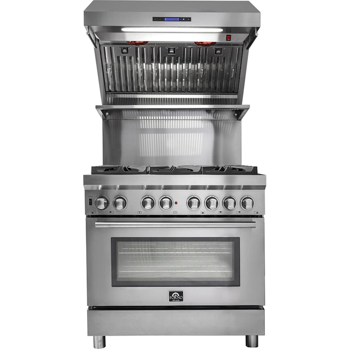 Forno Alta Qualita Savona FRHWM502936 Wall Mount Range Hood with 4-Speed, Touch Control, LED Strip Lights, Dishwasher-Safe Hybrid Filter, 2 Utensil Hangers and Backsplash: 36 Inch - 1200 CFM