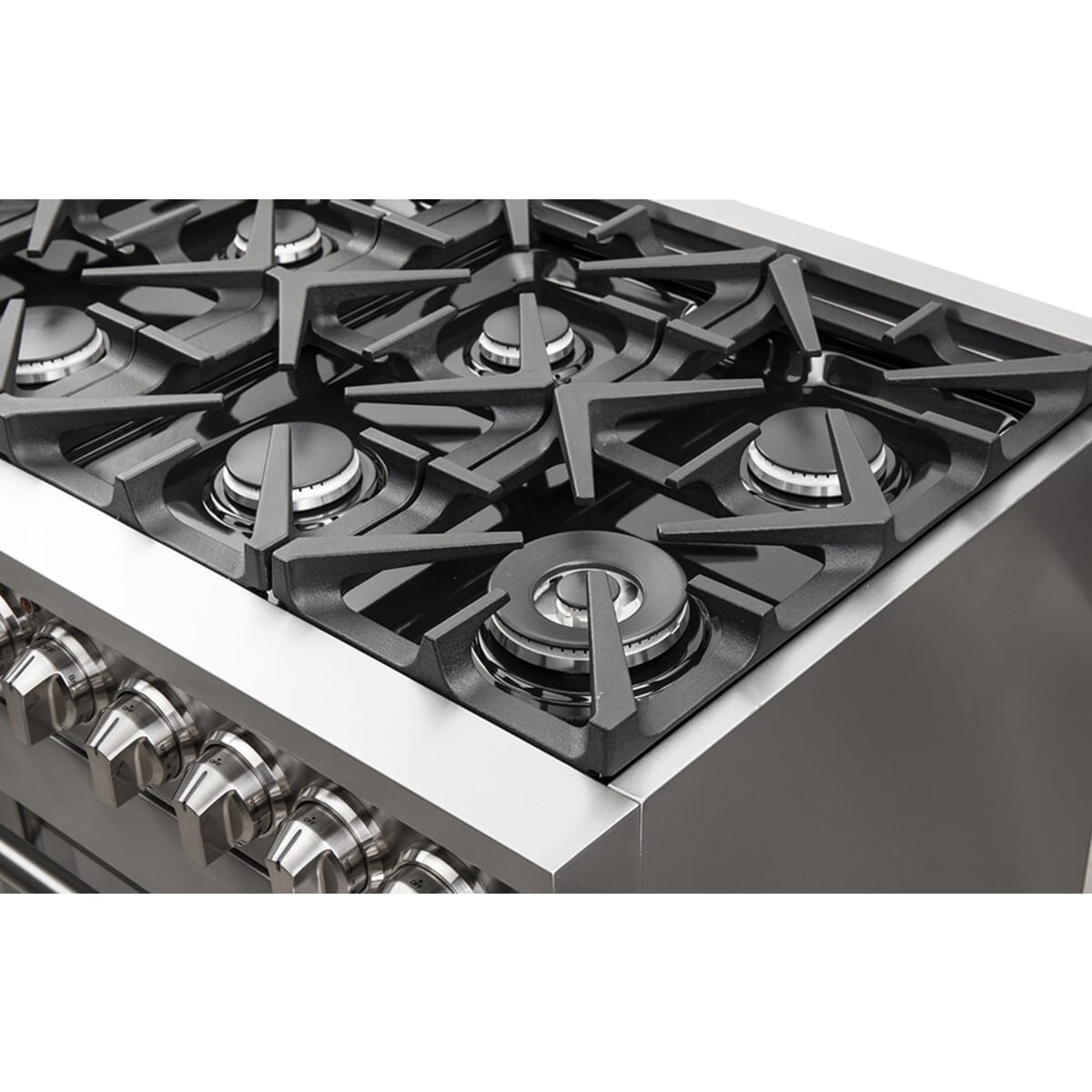 Forno Pro-Style FFSGS623948 48 Inch Freestanding Gas Range with 8 Sealed Burners, Double Oven, 6.58 cu. ft. Total Oven Capacity, Continuous Grates, True European Convection, Illuminated Zinc Cast Knobs, Magic Eyes, Grill, Griddle, and ETL Listed