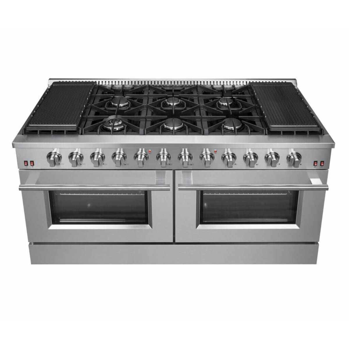 Forno Galiano FFSGS624460 60 Inch Freestanding Gas Range with 10 Sealed Burners, 8.64 cu. ft. Total Capacity, Continuous Cast Iron Grates, Convection Oven, 4 Halogen Lighting, Reversible Cast Iron Griddles and LP Conversion Kit Included