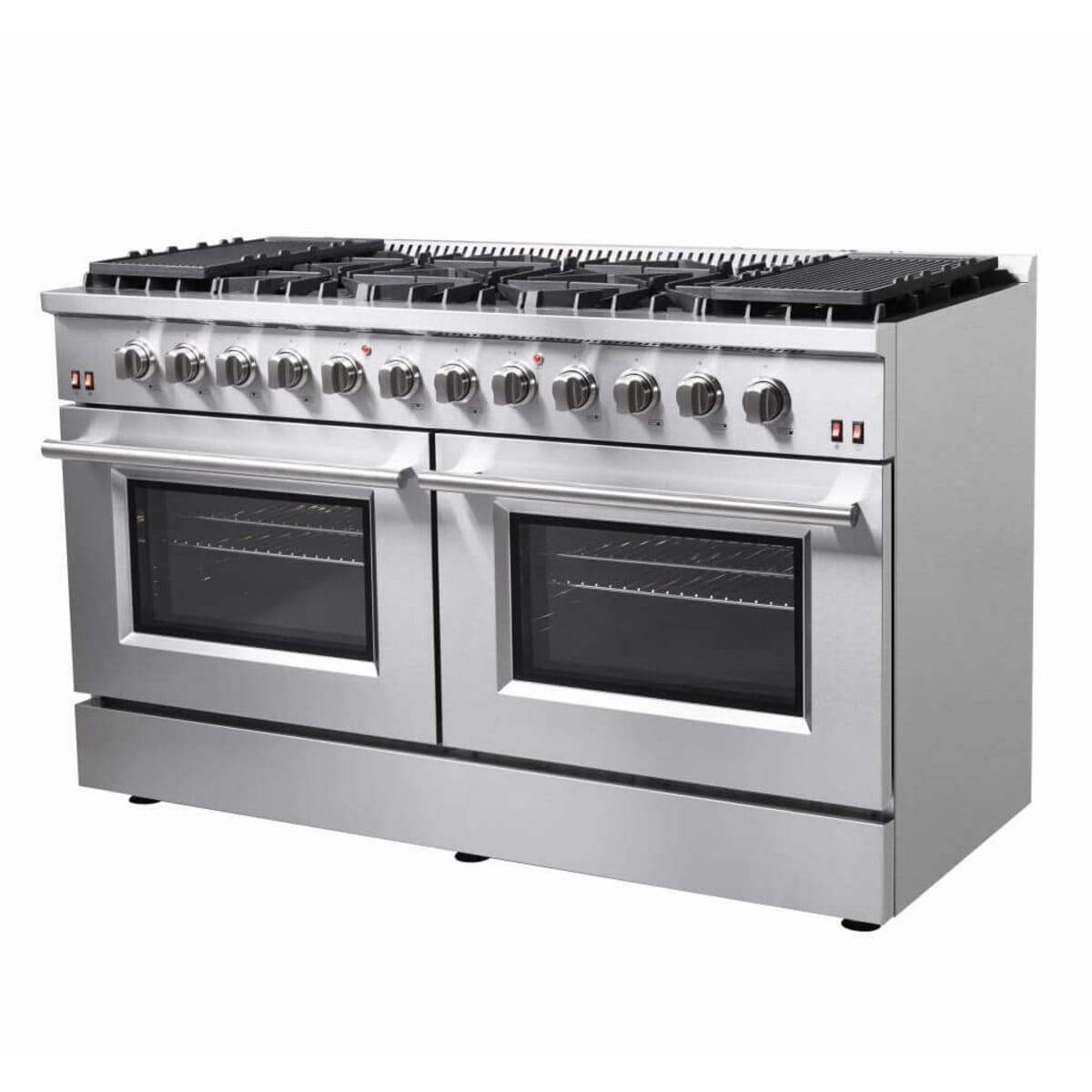 Forno Galiano FFSGS624460 60 Inch Freestanding Gas Range with 10 Sealed Burners, 8.64 cu. ft. Total Capacity, Continuous Cast Iron Grates, Convection Oven, 4 Halogen Lighting, Reversible Cast Iron Griddles and LP Conversion Kit Included