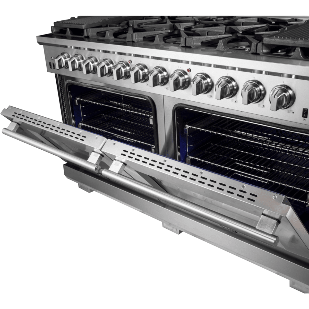 Forno Capriasca FFSGS626060 Freestanding Gas Range with 10 Sealed Burners, 8.64 cu. ft. Total Capacity, Continuous Cast Iron Grates, Insulated Oven Door, Halogen Lighting, Convection Oven and LP Conversion Kit Included