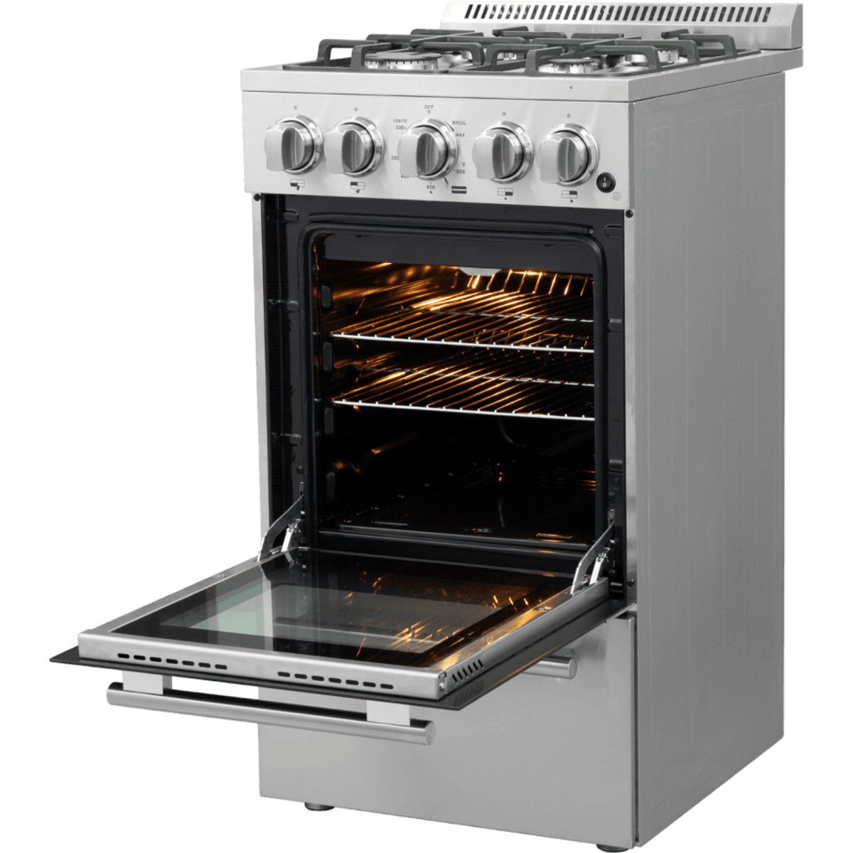 Forno Lamazze FFSGS626520 20 Inch Freestanding Gas Range with 4 Sealed Burners, 2.05 cu. ft. Oven Capacity, Storage Drawer, Steam Clean, and 2 Electro-Plated Oven Racks