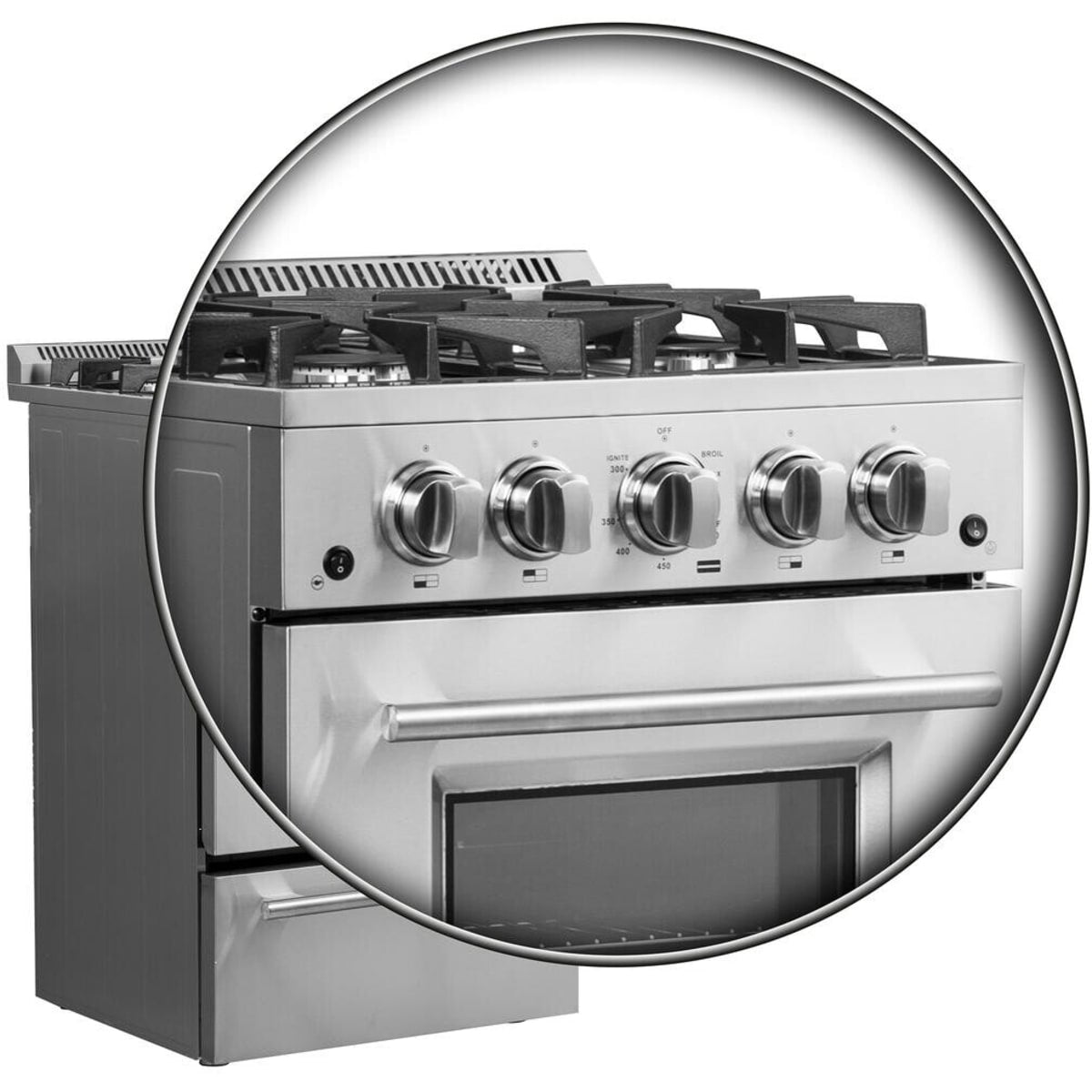 Forno Alta Qualita Breno FFSGS627224 24 Inch Freestanding Pro-Style Gas Range with 4 Sealed Burners, 2.3 cu. ft. Oven Capacity, Storage Drawer, Steam Clean, and 2 Electro-Plated Oven Racks