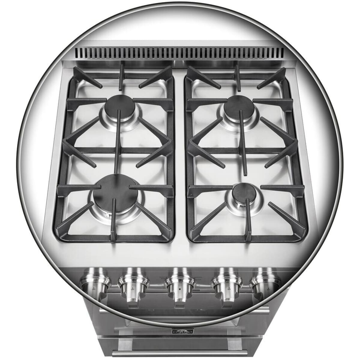 Forno Alta Qualita Breno FFSGS627224 24 Inch Freestanding Pro-Style Gas Range with 4 Sealed Burners, 2.3 cu. ft. Oven Capacity, Storage Drawer, Steam Clean, and 2 Electro-Plated Oven Racks